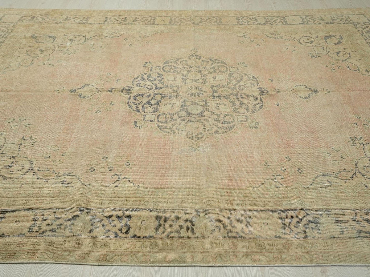 Large Vintage Oushak Rug 6.5"x9.3" - Faded Turkish Wool Carpet