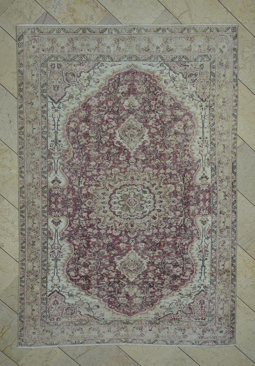 5x8 Vintage Turkish Oushak Rug: Handmade Wool Carpet