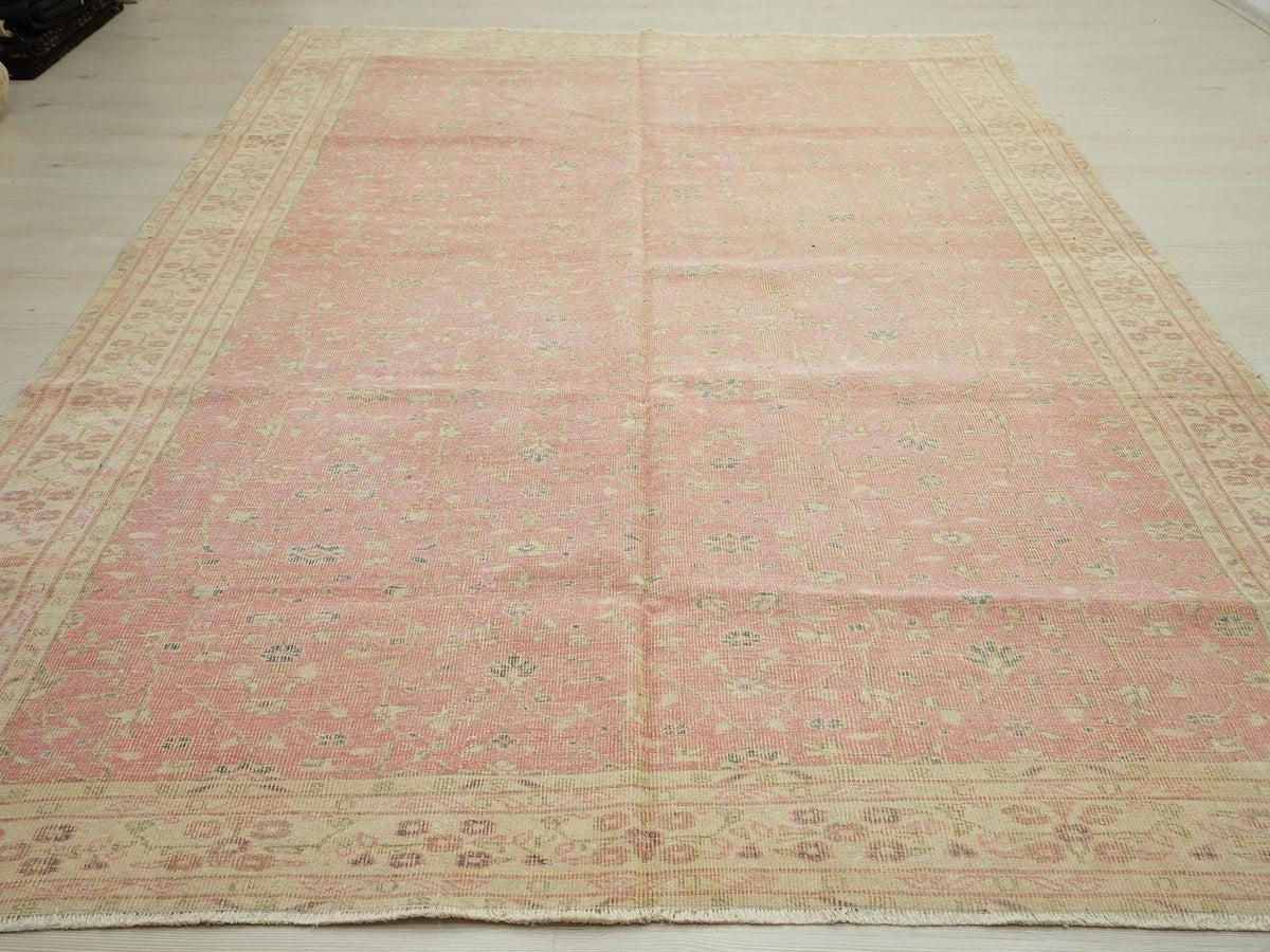 Large Vintage Oushak Rug: 7.1"x10.2" Feet,Floral Turkish Carpet