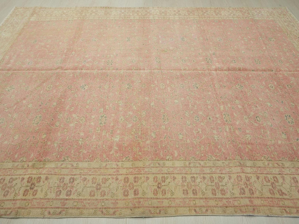 Large Vintage Oushak Rug: 7.1"x10.2" Feet,Floral Turkish Carpet