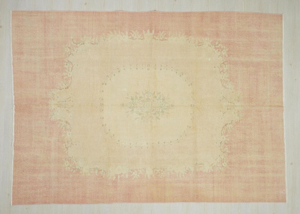 Faded Pastel Oushak Rug 7"x10" Feet, Turkish Wool Area Carpet.