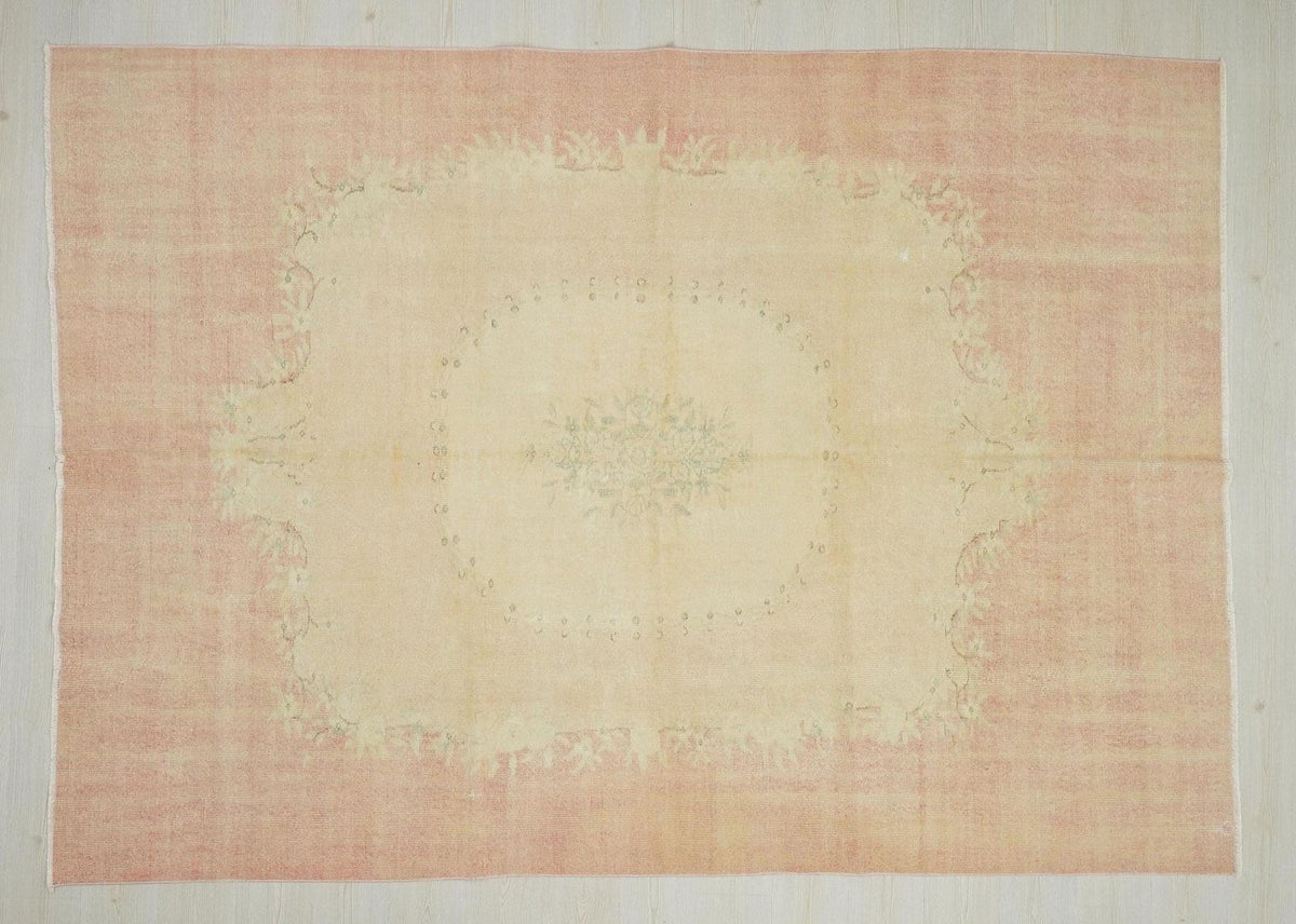 Faded Pastel Oushak Rug 7"x10" Feet, Turkish Wool Area Carpet.