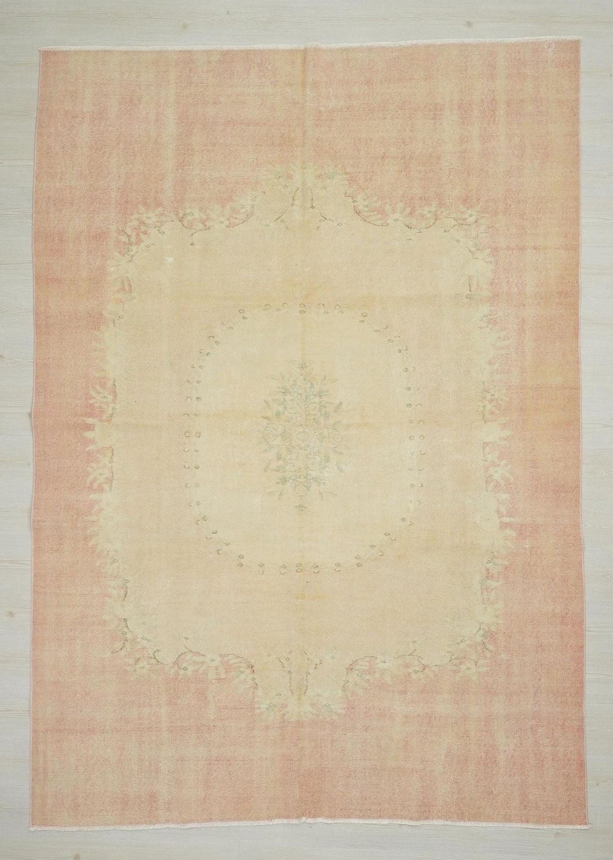 Faded Pastel Oushak Rug 7"x10" Feet, Turkish Wool Area Carpet.