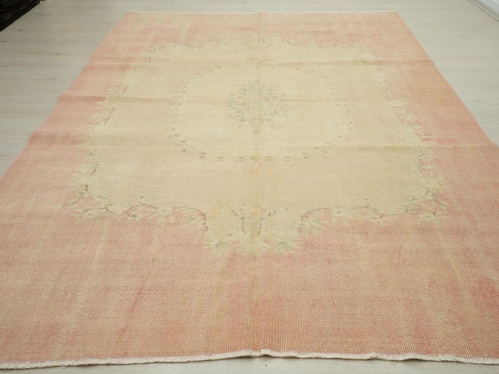 Faded Pastel Oushak Rug 7"x10" Feet, Turkish Wool Area Carpet.
