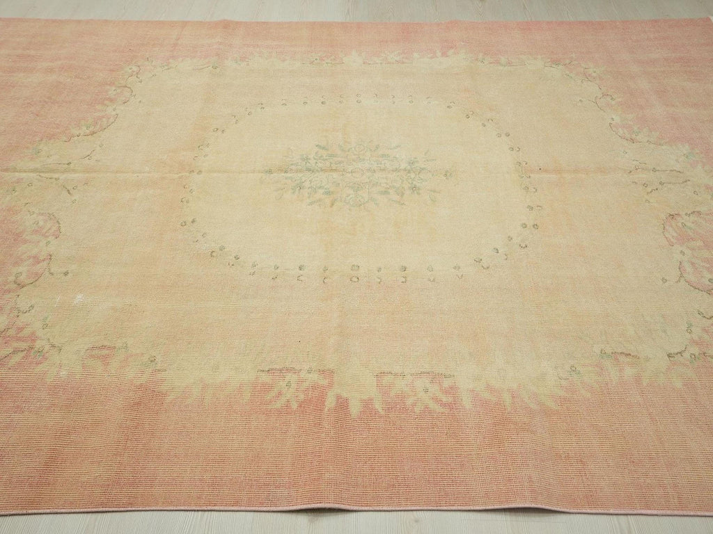 Faded Pastel Oushak Rug 7"x10" Feet, Turkish Wool Area Carpet.