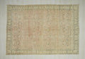 Large Vintage Turkish Oushak Rug: 7x10 Pink Brown Geometric Wool Carpet