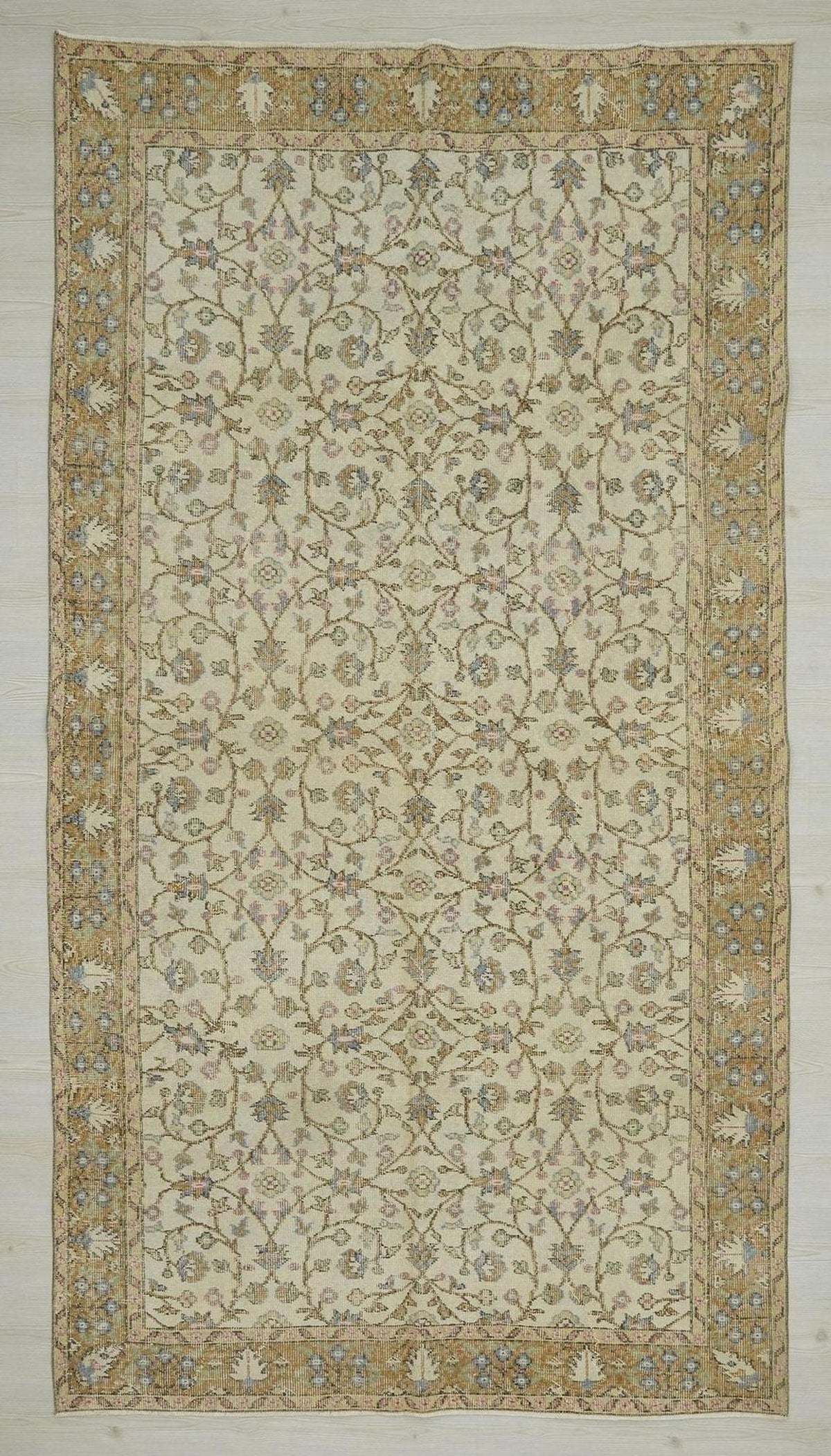 1960s Antique Oushak Rug,Seven Mountain Flowers Design Wool Turkish Carpet Rugs 5x9