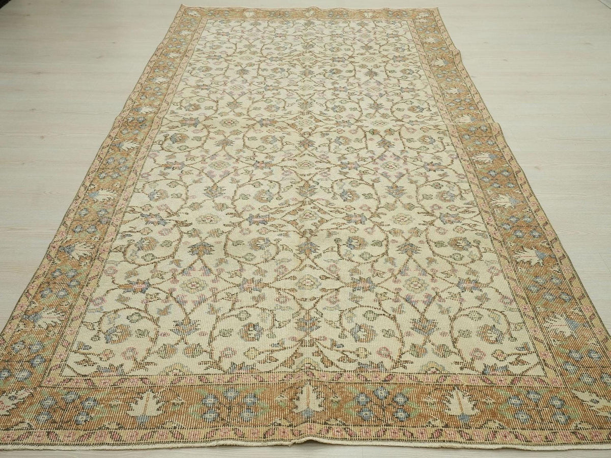 1960s Antique Oushak Rug,Seven Mountain Flowers Design Wool Turkish Carpet Rugs 5x9
