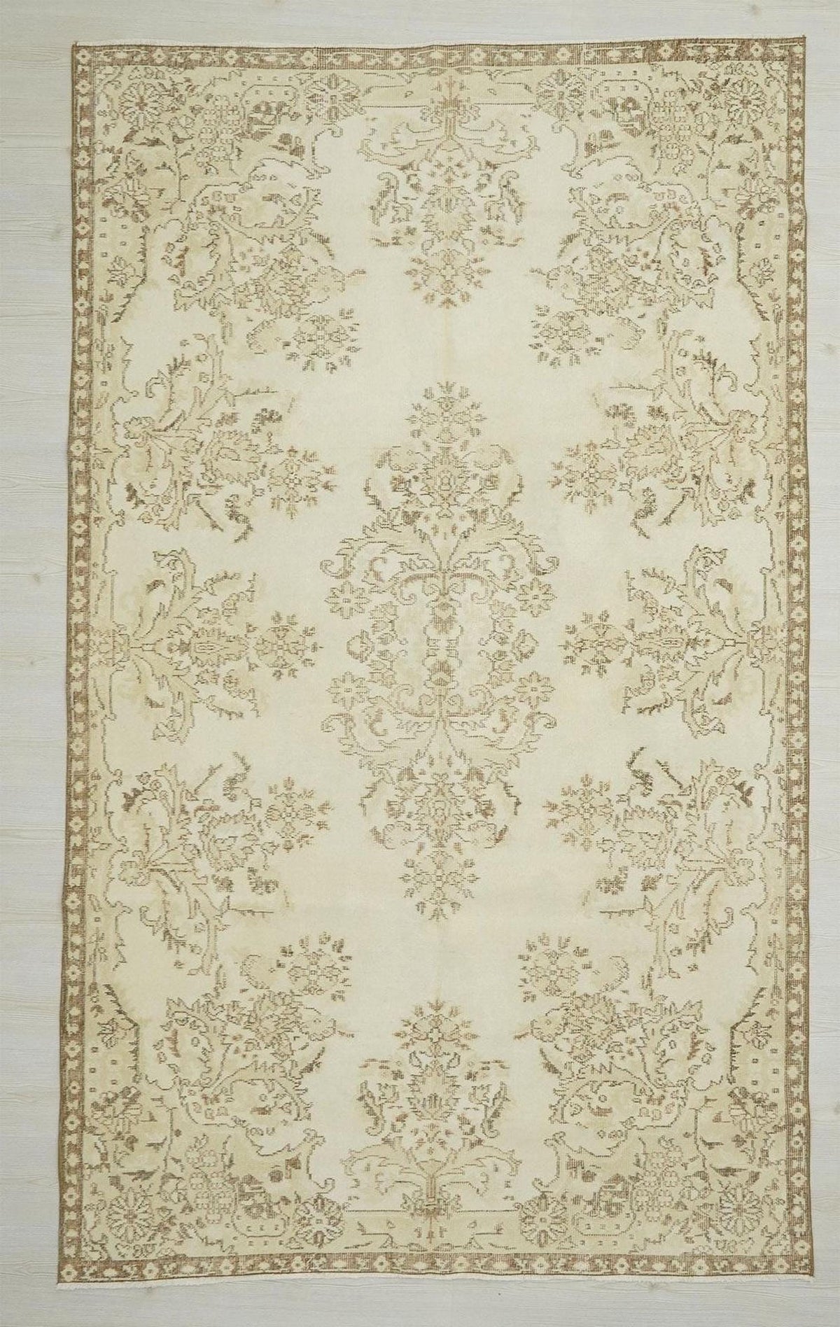 Wool Oushak Rug,6x9 Mid Century Modern Vintage Turkish Carpet.