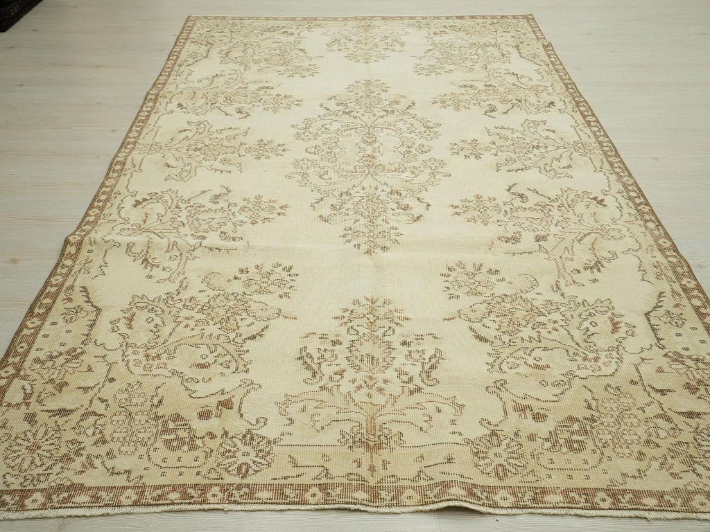 Wool Oushak Rug,6x9 Mid Century Modern Vintage Turkish Carpet.