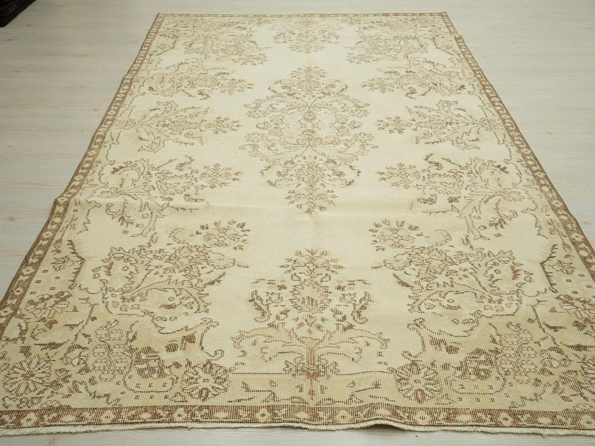 Wool Oushak Rug,6x9 Mid Century Modern Vintage Turkish Carpet.