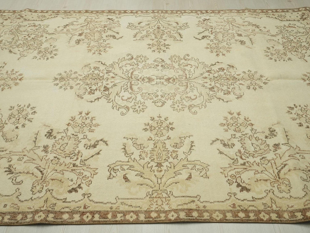Wool Oushak Rug,6x9 Mid Century Modern Vintage Turkish Carpet.