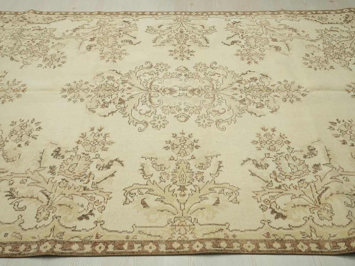 Wool Oushak Rug,6x9 Mid Century Modern Vintage Turkish Carpet.