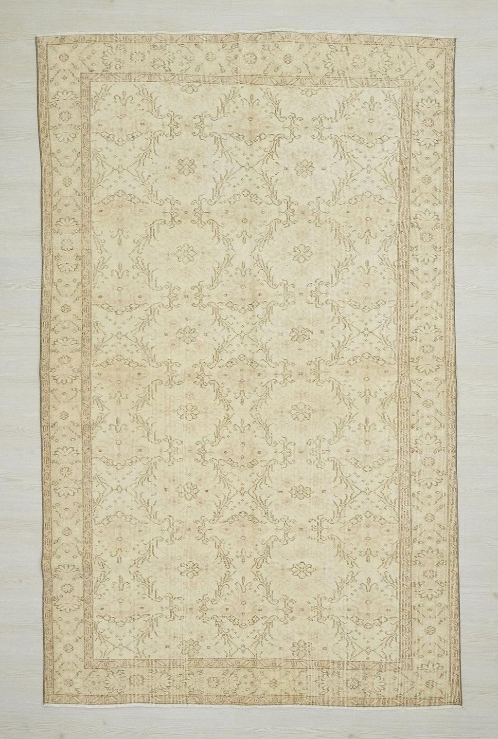 Abstract Wool Oushak Rug,6x9 Scandinavian Style Beige Brown Hand-Woven Carpet
