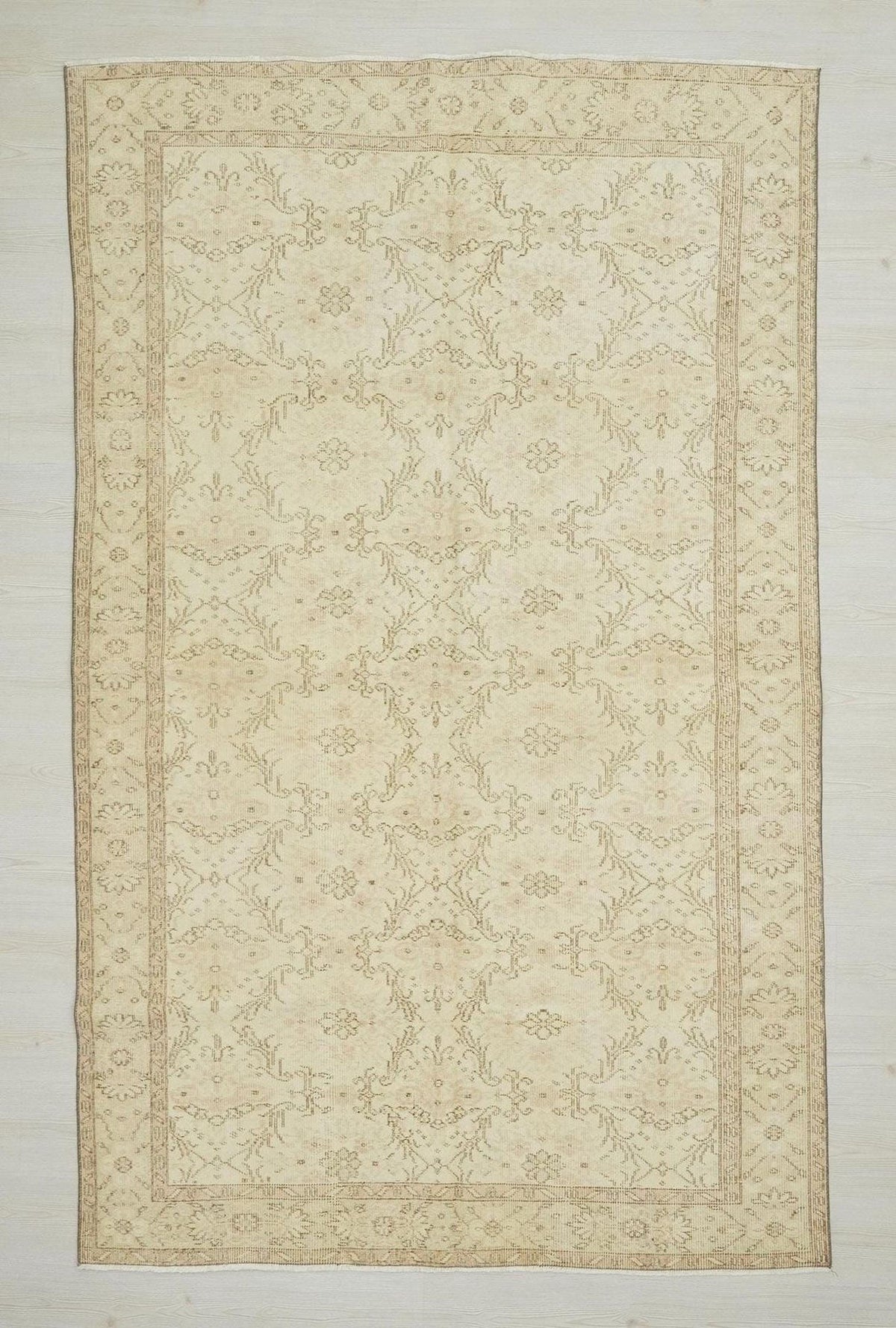 Abstract Wool Oushak Rug,6x9 Scandinavian Style Beige Brown Hand-Woven Carpet