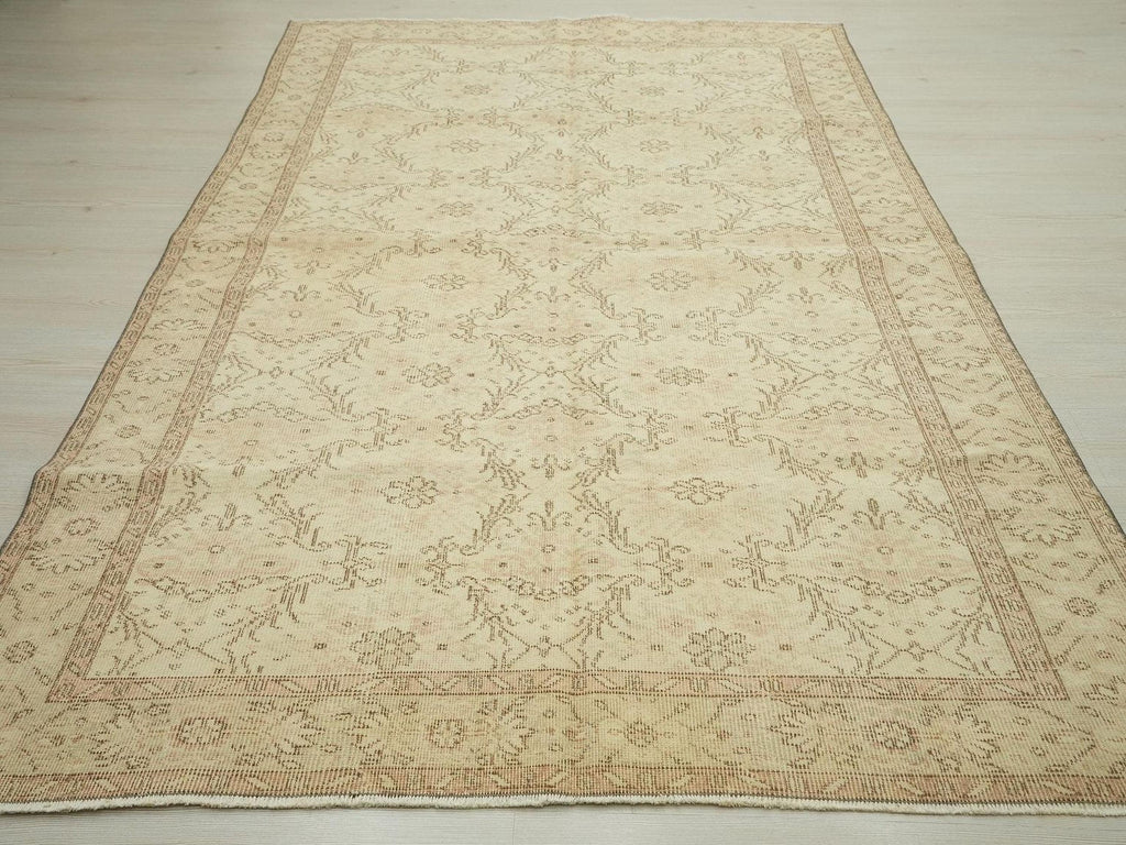Abstract Wool Oushak Rug,6x9 Scandinavian Style Beige Brown Hand-Woven Carpet