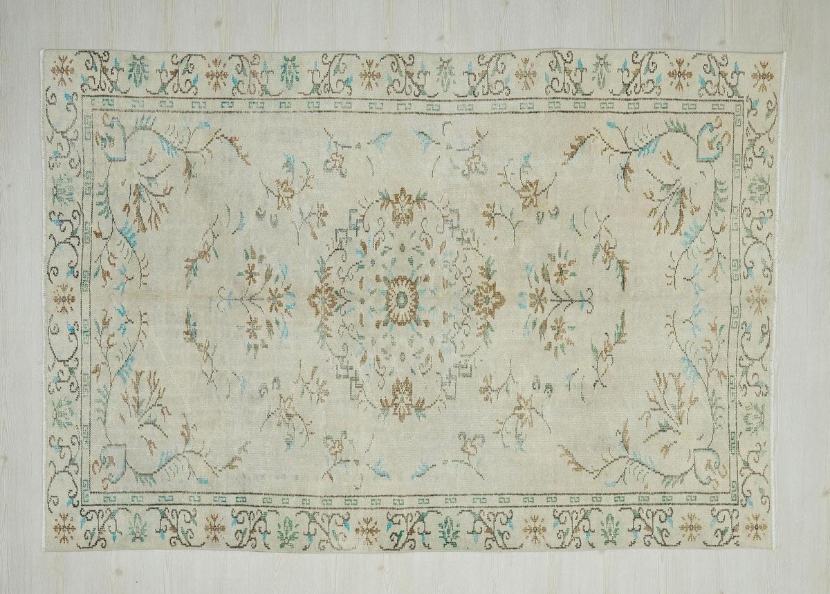 1960s Antique Oushak Rug,Primitive Geometric Design Wool Turkish Carpet RugS 6x9