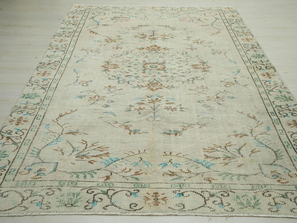 1960s Antique Oushak Rug,Primitive Geometric Design Wool Turkish Carpet RugS 6x9