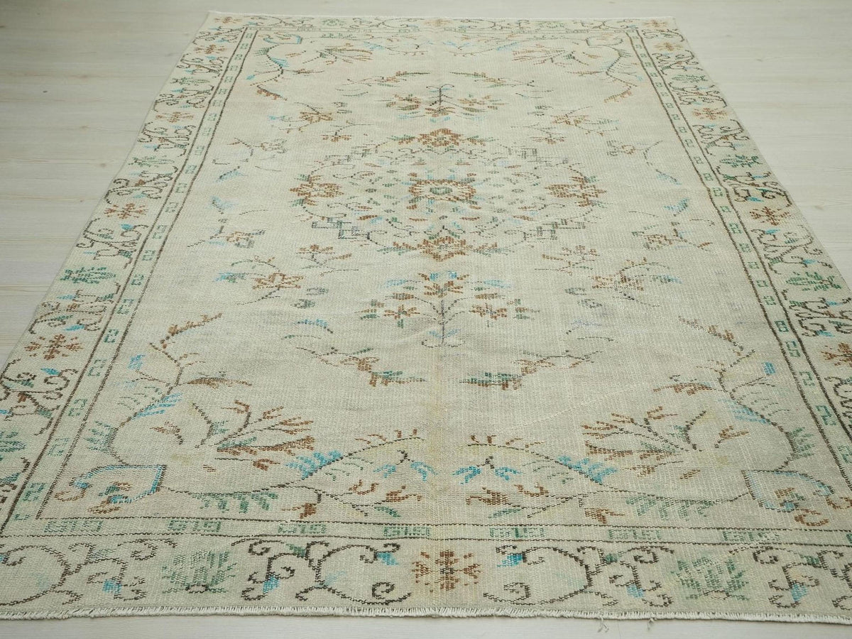 1960s Antique Oushak Rug,Primitive Geometric Design Wool Turkish Carpet RugS 6x9