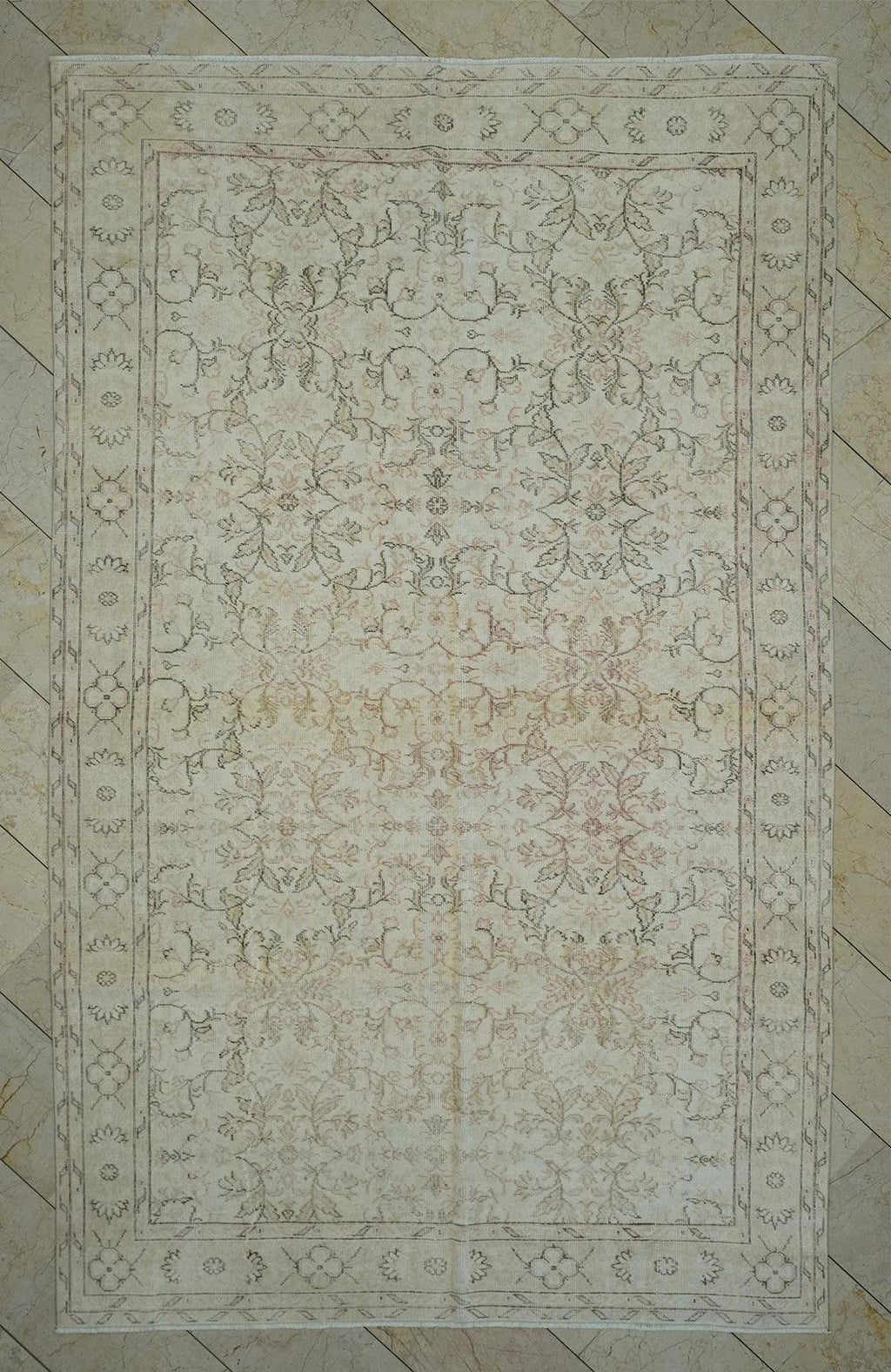 Large Turkish Wool Rug,7x10 Low Pile Double Knot Woven Muted Home Living Decor.