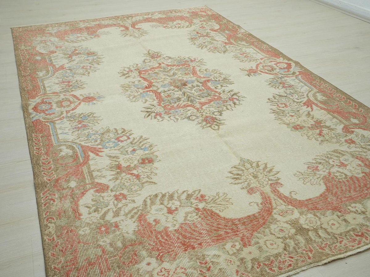 Terracotta Wool Oushak Rug: Medium Turkish Carpet 6x9.6 Ft.
