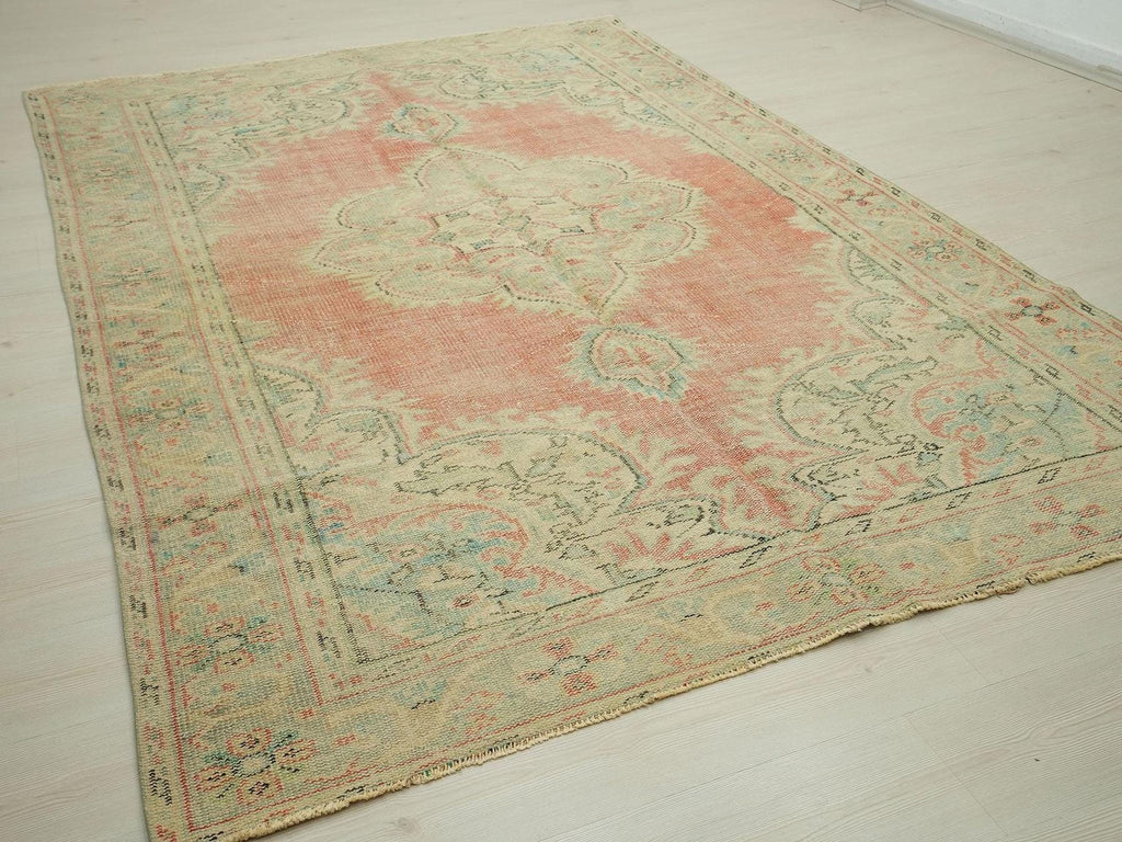 Large Oushak Rug :6,2"x9,4" Feet, Pastel Turkish Wool Carpet.