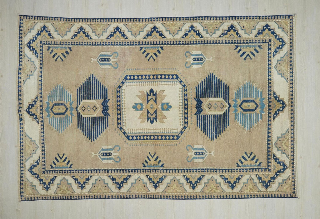 Handmade Wool Oushak Rug: Modern Turkish Vintage Carpet, 6,6"x10,1" Feet.
