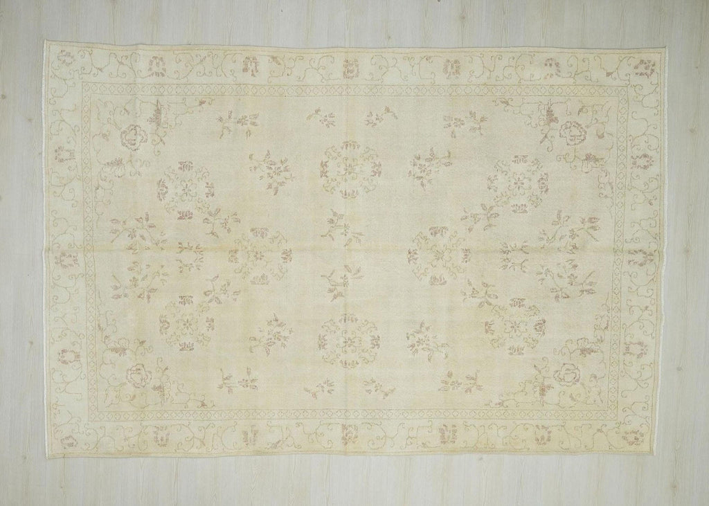 Large Oushak Rug: 6.9x10.3 ft, Handmade Turkish Wool Vintage Rugs.