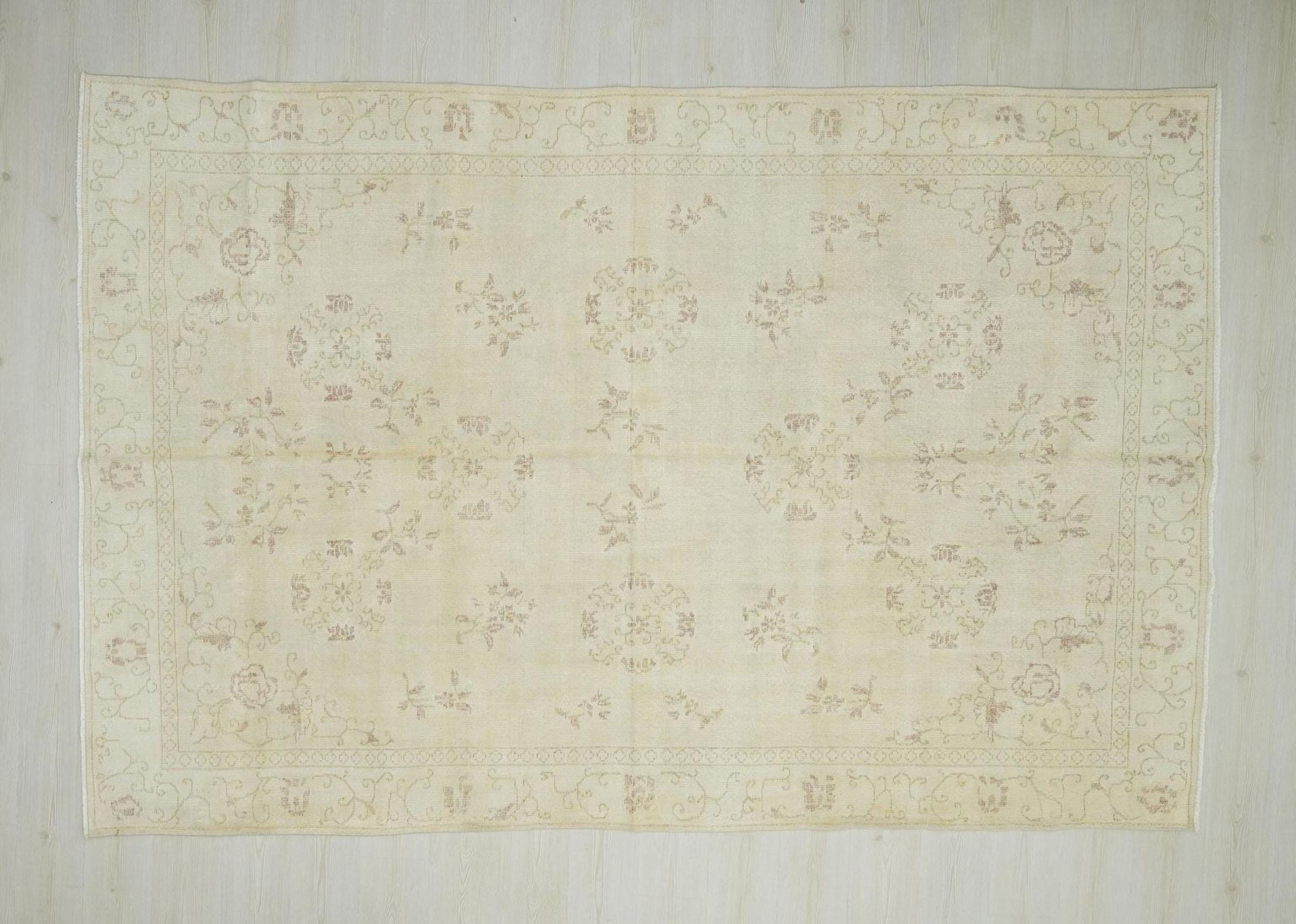 Large Oushak Rug: 6.9x10.3 ft, Handmade Turkish Wool Vintage Rugs.