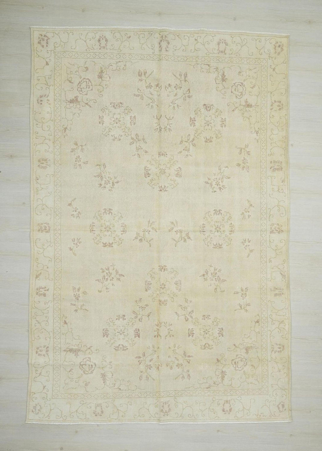 Large Oushak Rug: 6.9x10.3 ft, Handmade Turkish Wool Vintage Rugs.
