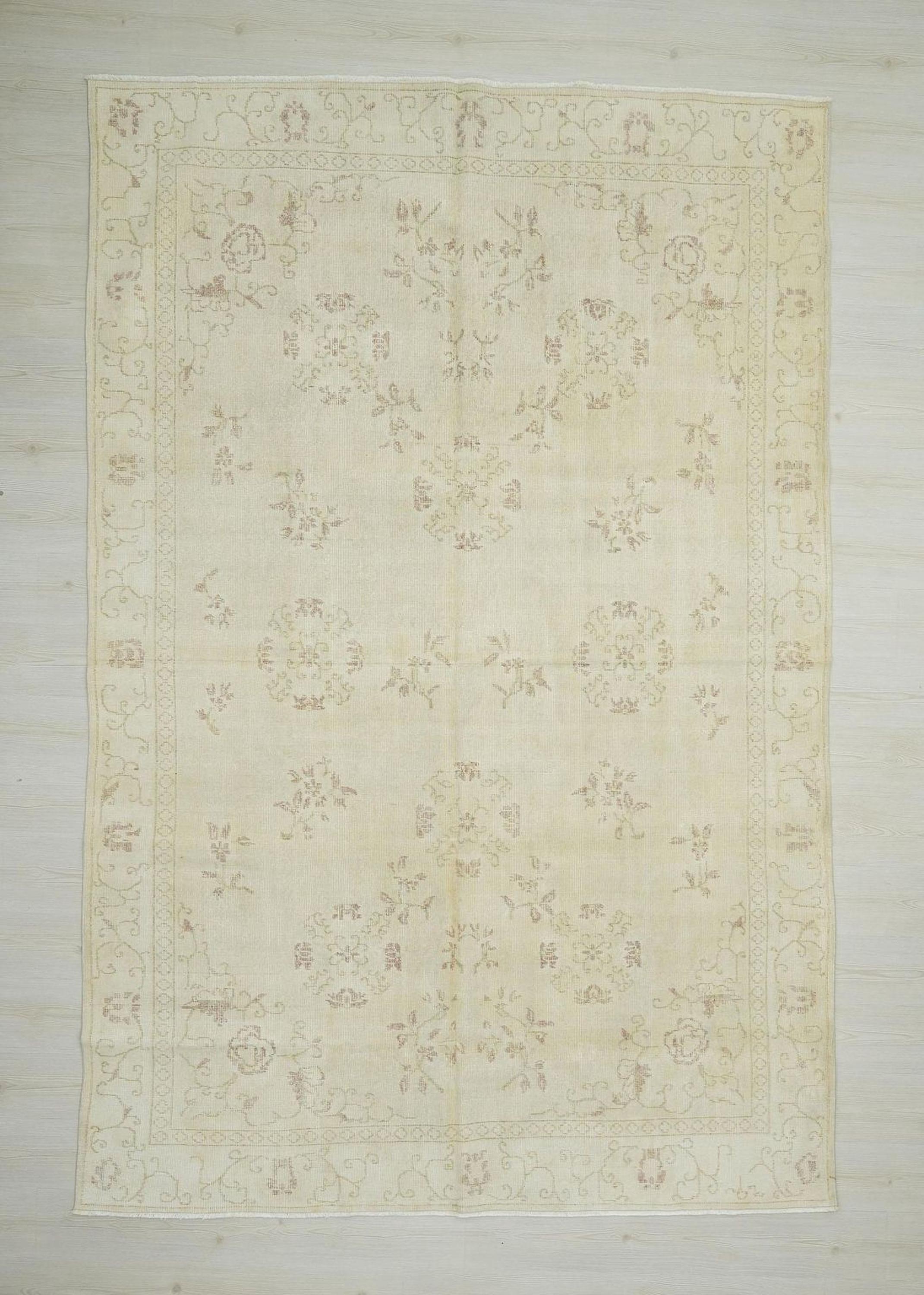 Large Oushak Rug: 6.9x10.3 ft, Handmade Turkish Wool Vintage Rugs.