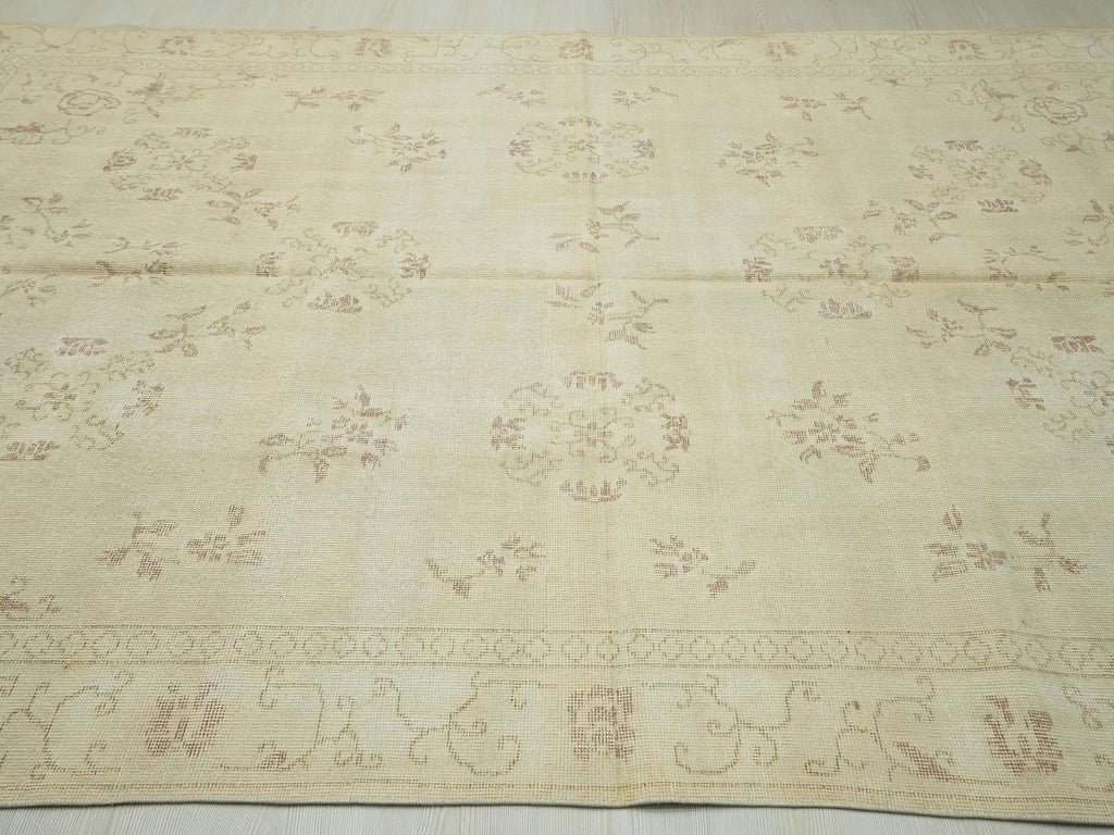 Large Oushak Rug: 6.9x10.3 ft, Handmade Turkish Wool Vintage Rugs.