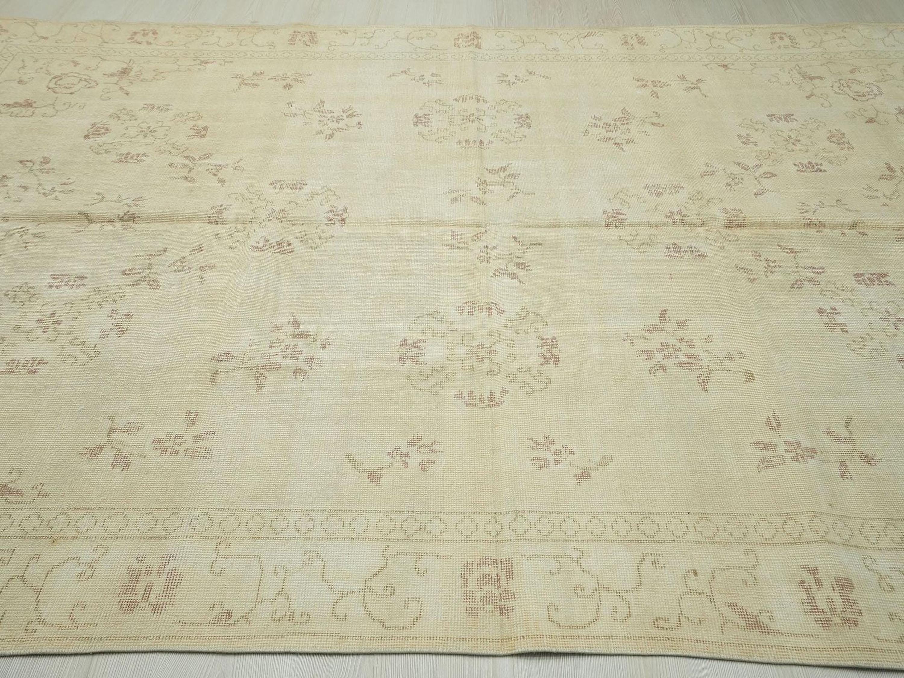 Large Oushak Rug: 6.9x10.3 ft, Handmade Turkish Wool Vintage Rugs.