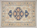 Handmade Wool Oushak Rug: 7,6"x9,7" Blue and White Turkish Carpet