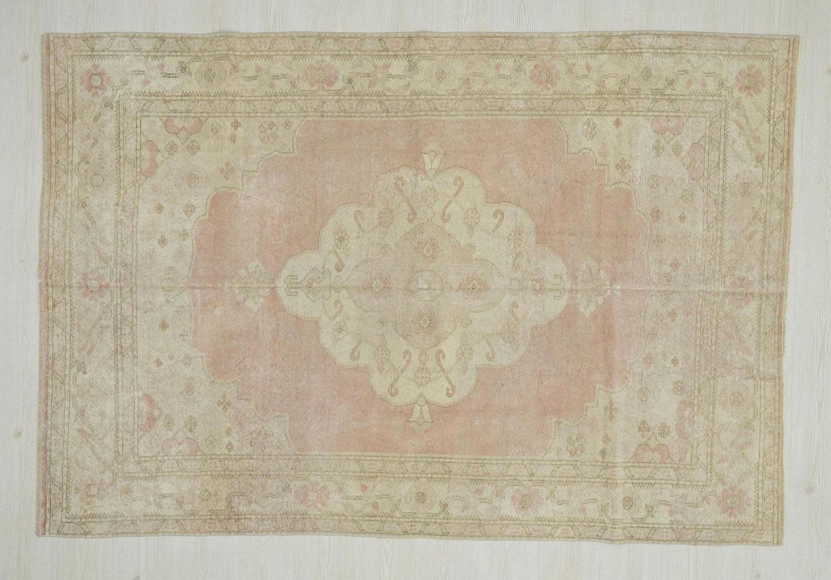 Vintage Wool Oushak Rug: 5.3"x7.8' Feet,Turkish Medallion Pattern Carpet Rugs.