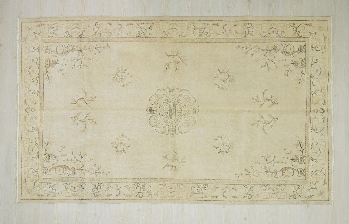 Handmade Oushak Rug: Mid Century Modern Turkish Carpet Rugs,5,8"x9,5" Feet.