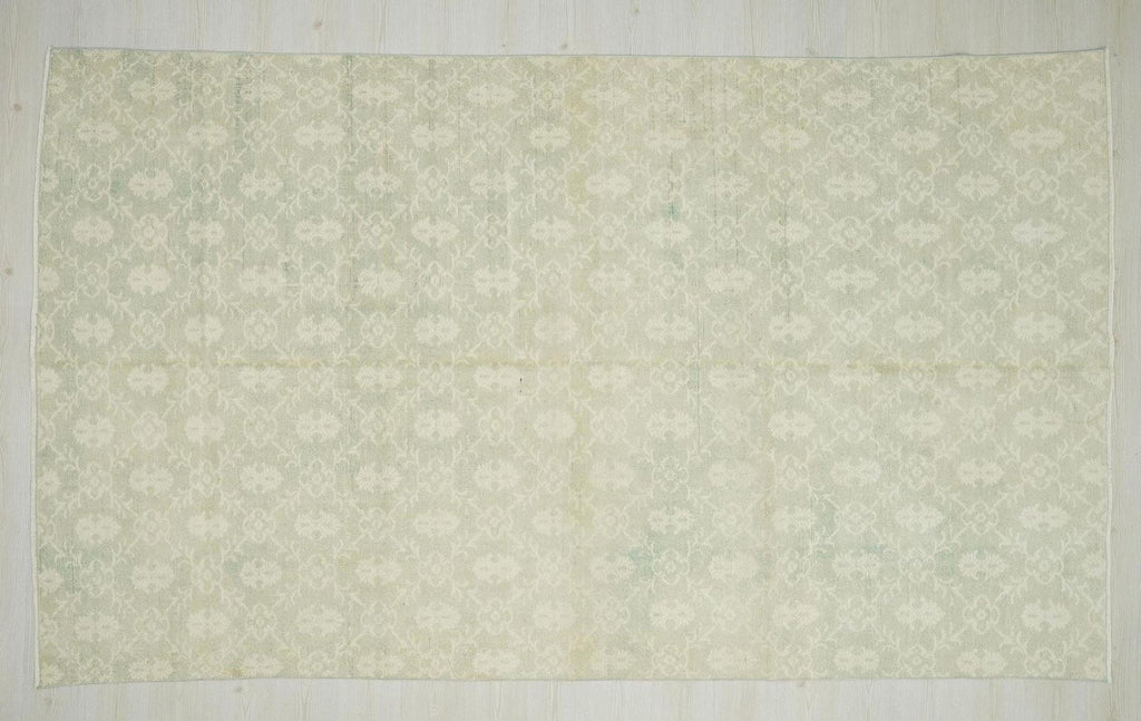 Light Blue Vintage Oushak Rug: Mid Century Modern Turkish Wool Carpet,6,5"x11,1" Ft.
