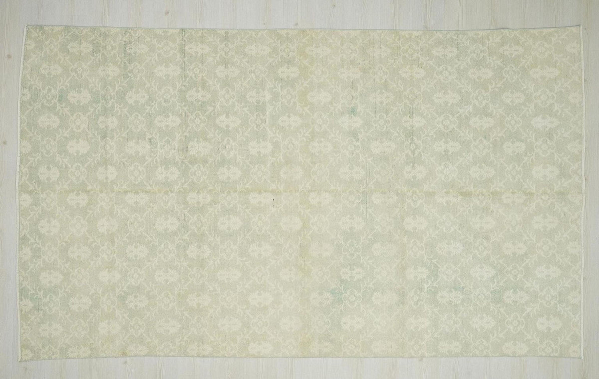 Light Blue Vintage Oushak Rug: Mid Century Modern Turkish Wool Carpet,6,5"x11,1" Ft.