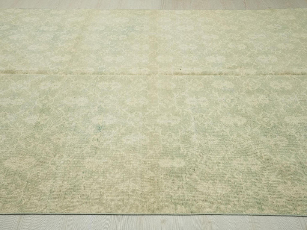 Light Blue Vintage Oushak Rug: Mid Century Modern Turkish Wool Carpet,6,5"x11,1" Ft.