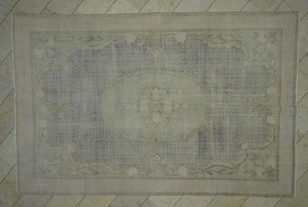 Large Vintage Oushak Rug: 7.2"x11' Feet, Wool Geometric Carpet Rugs.