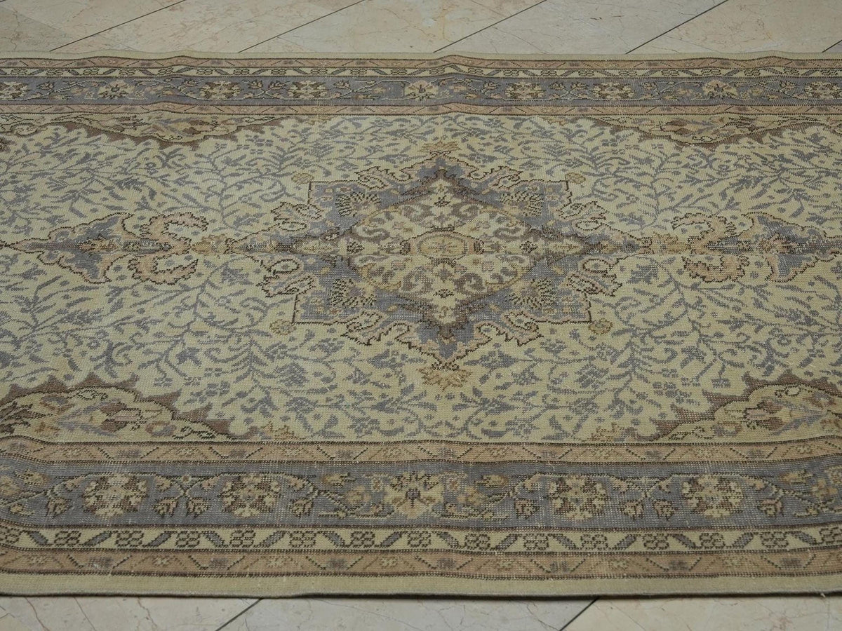 Pale Gray & Beige Vintage Turkish Carpet Rug: 5.4x9.7 Feet,Mid Century Modern Oushak Rugs.