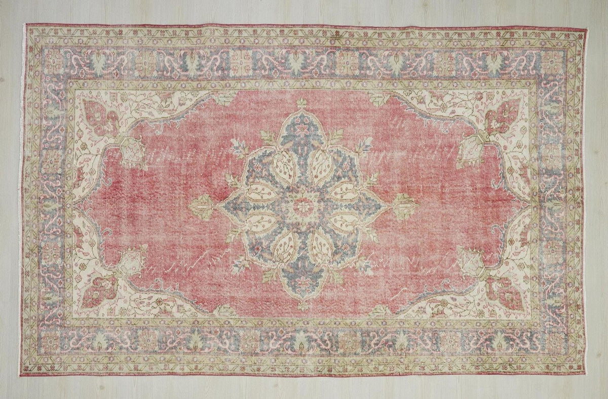 Large Vintage Oushak Rug: Handmade Turkish Wool Carpet Rugs, 6,4"x10,2" Feet.