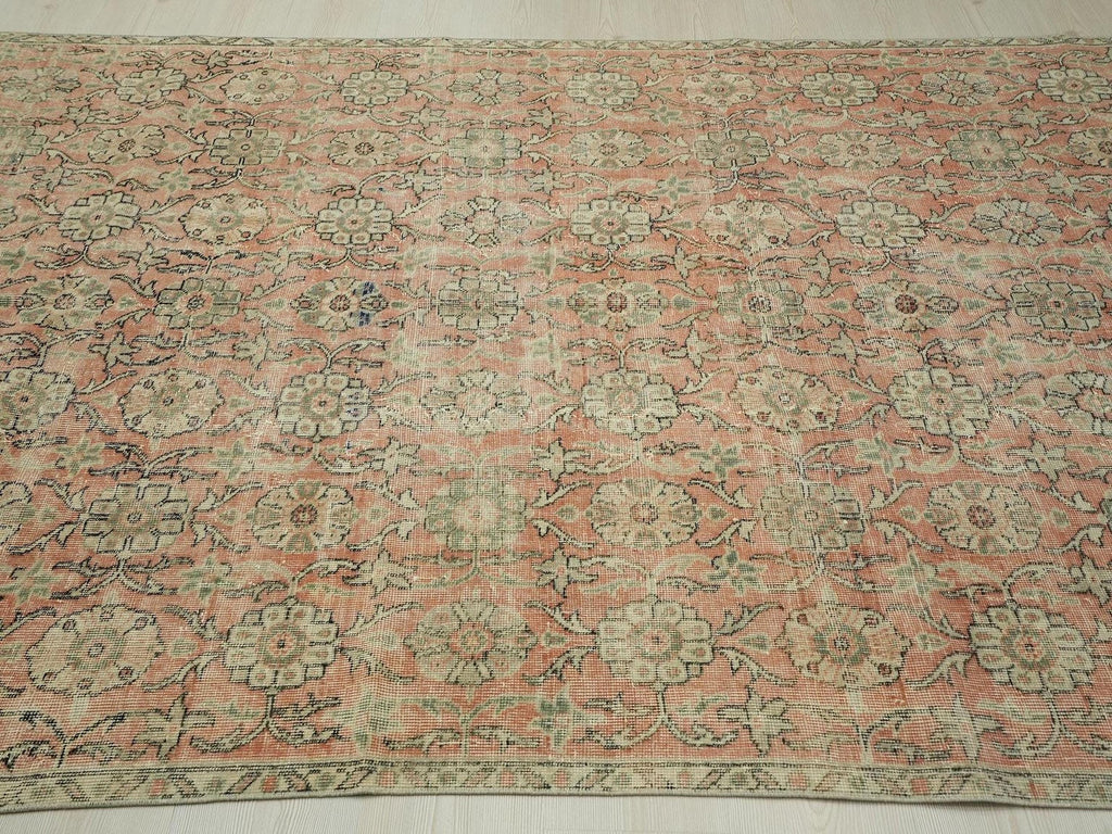 Faded Turkish Oushak Rug: Mid-Century Modern Wool Carpet Rugs,5,5"x11,4" Feet.
