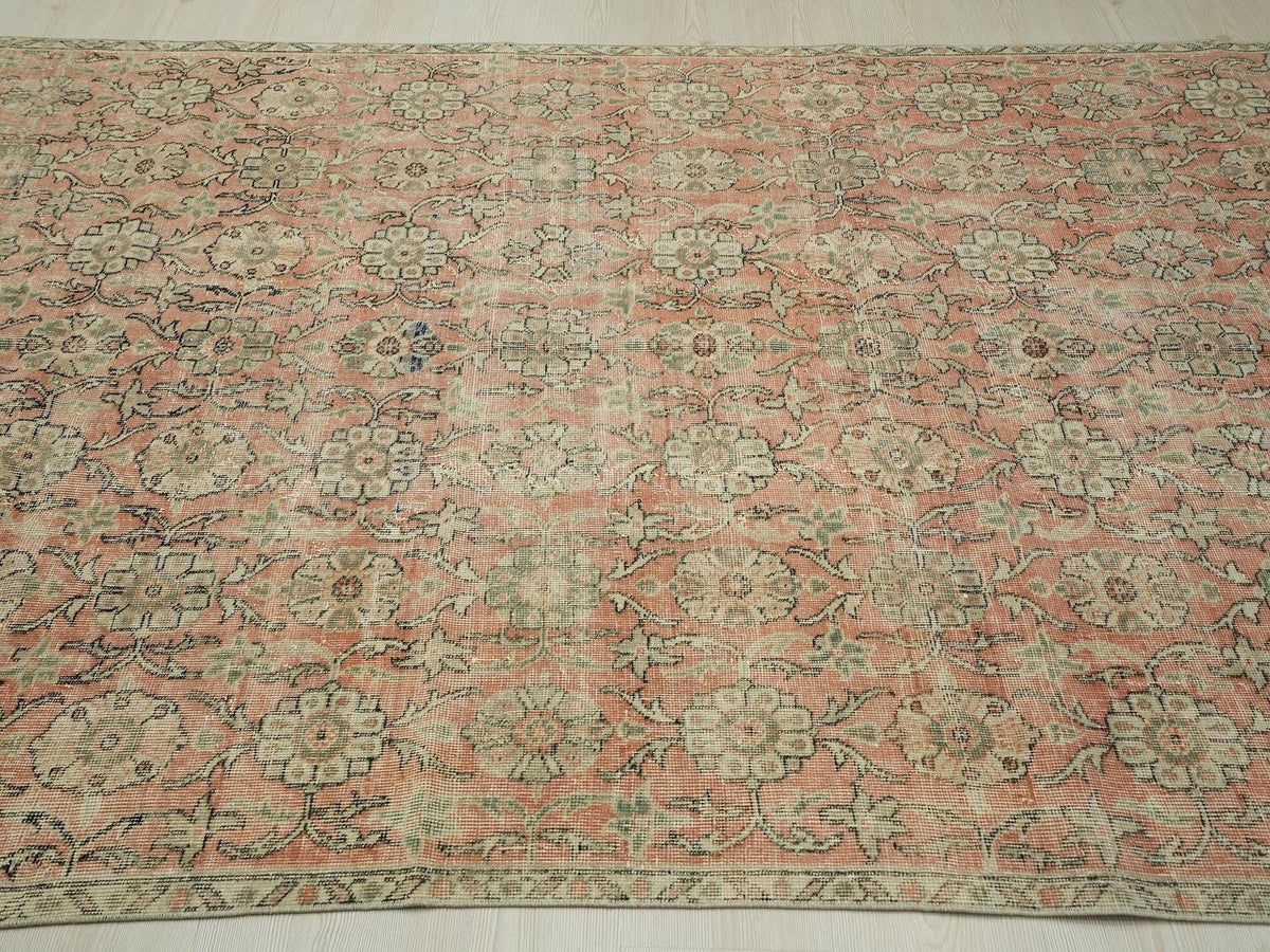 Faded Turkish Oushak Rug: Mid-Century Modern Wool Carpet Rugs,5,5"x11,4" Feet.