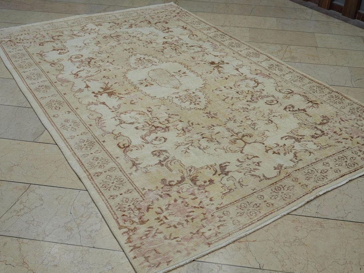 Vintage Oushak Rug: 5.4x8.5 ft, Handmade Wool Carpet