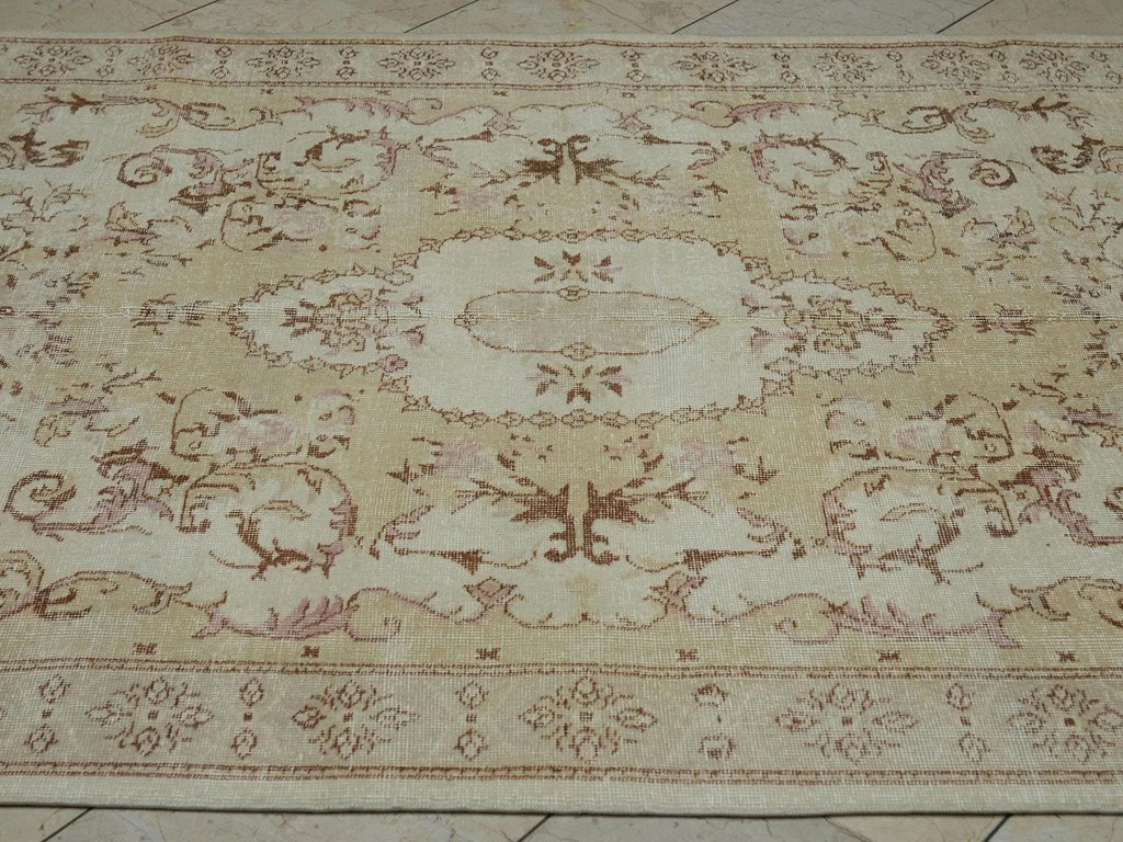 Vintage Oushak Rug: 5.4x8.5 ft, Handmade Wool Carpet