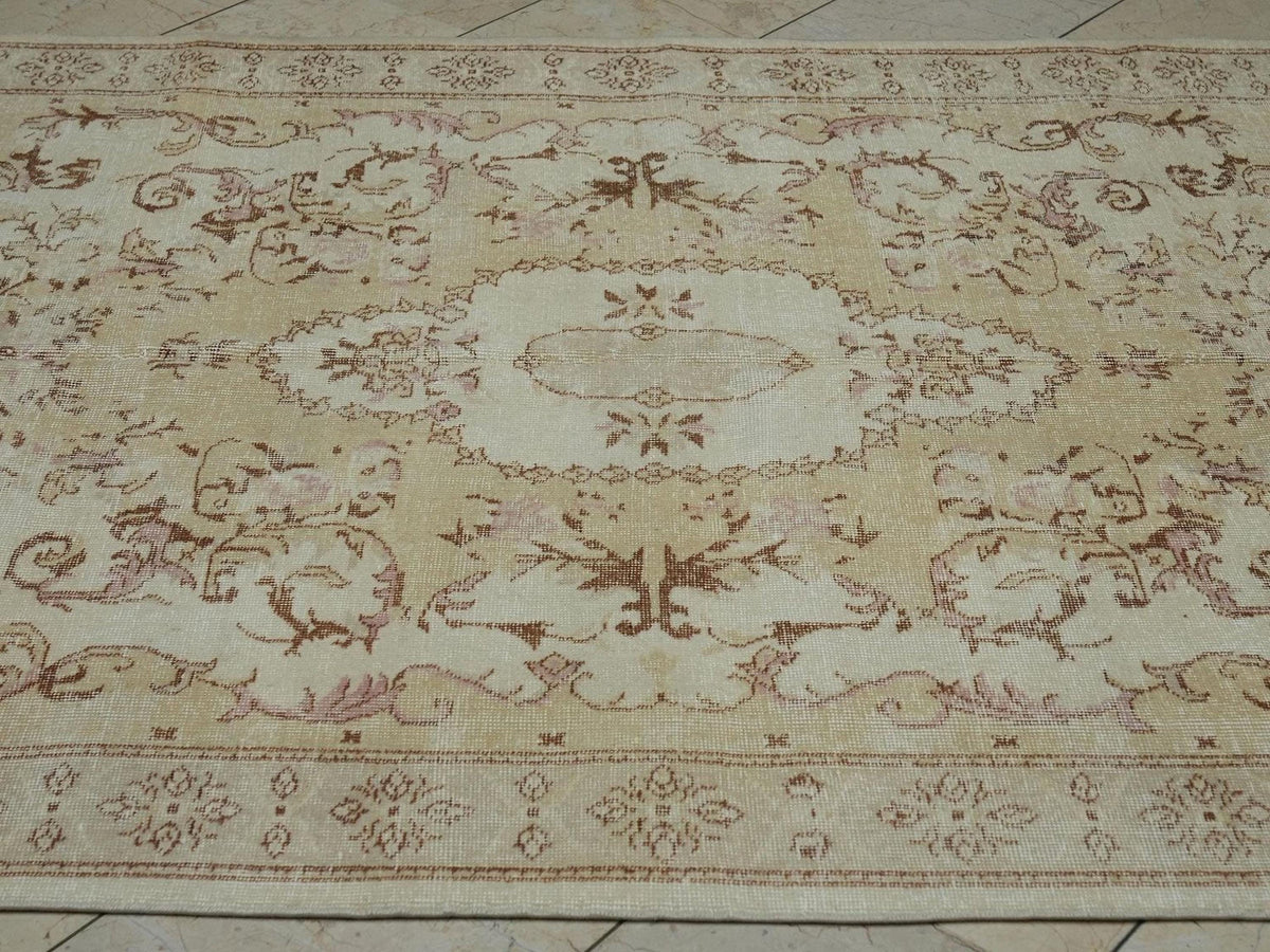 Vintage Oushak Rug: 5.4x8.5 ft, Handmade Wool Carpet