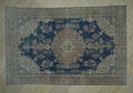 Navy Blue Oushak Rug: 7x10 Vintage Turkish Wool Carpet