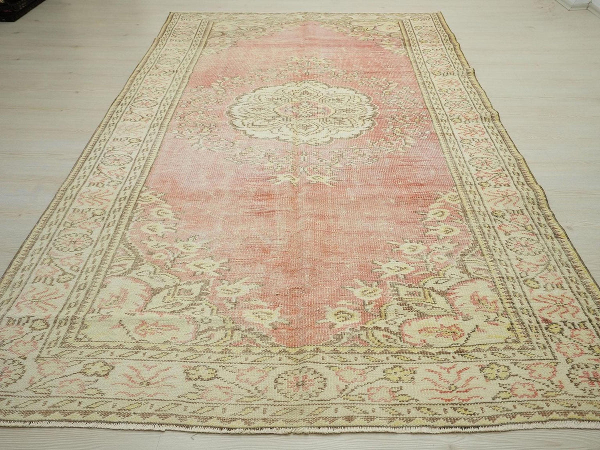 Vintage Oushak Turkish Rug: 5.8"x9.10" Feet,Handmade Wool Carpet Rugs.