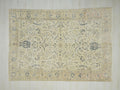 Vintage Beige & Blue Oushak Rug: Large Turkish Wool Carpet Rugs, 6,9"x9,8" Feet.